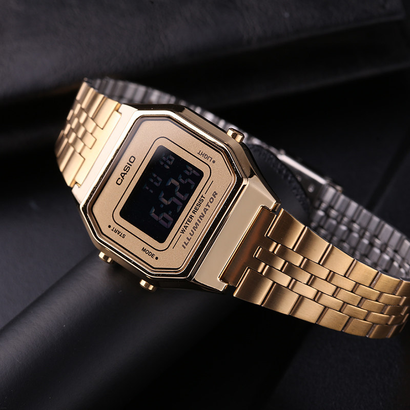 casio卡西欧手表女学生钢带复古方形小金金表女士日韩腕表