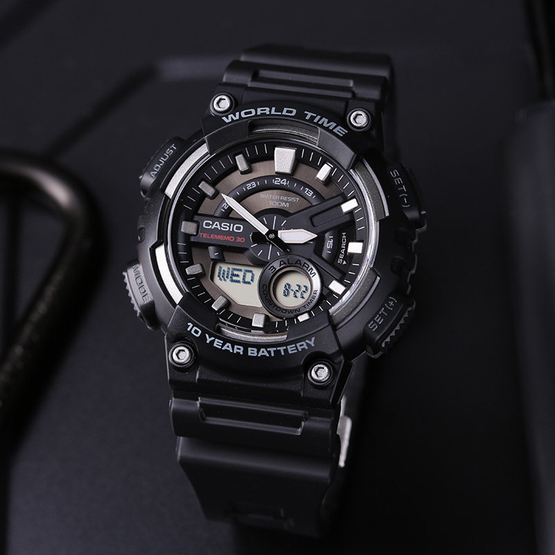 卡西欧手表男casio黑金运动学生电子表黑暗之光aeq110bw aq-s810w