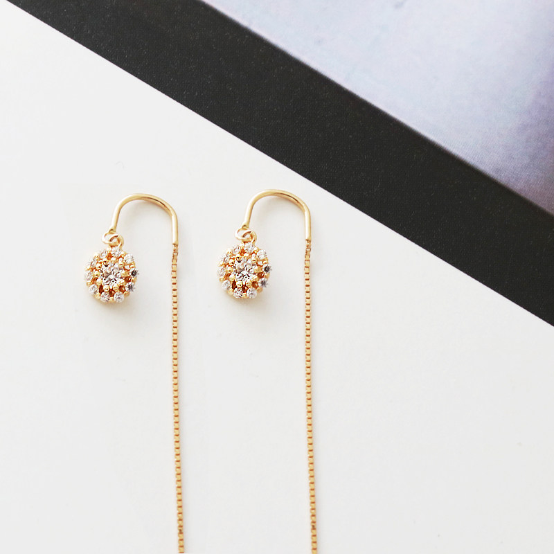 日韩纯金挂钩太阳花满锆耳线黄金流行金黄金14k耳饰