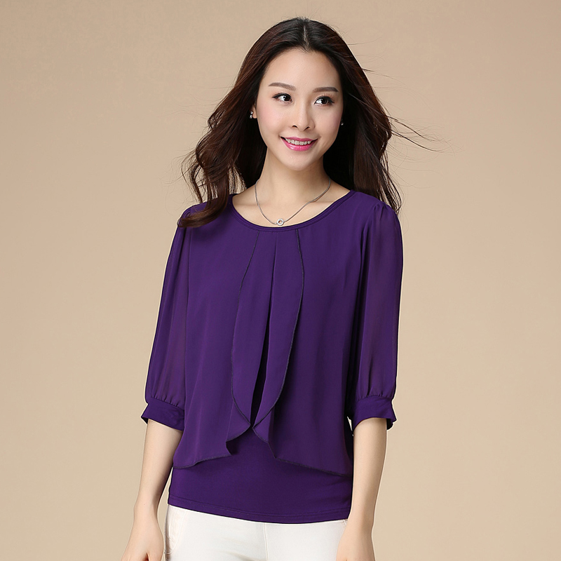 大码雪纺上衣女夏装中袖中年妈妈衣服纯棉遮肚子t恤短袖洋气小衫