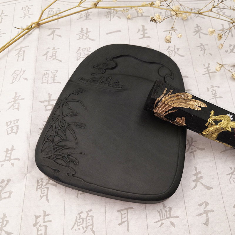 笔墨纸砚文房四宝好运道砚台歙砚老坑济源坑金皮金文房四宝