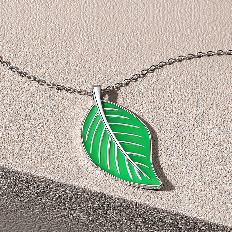 感温变色绿色叶子吊坠纯银项链2020年项链
