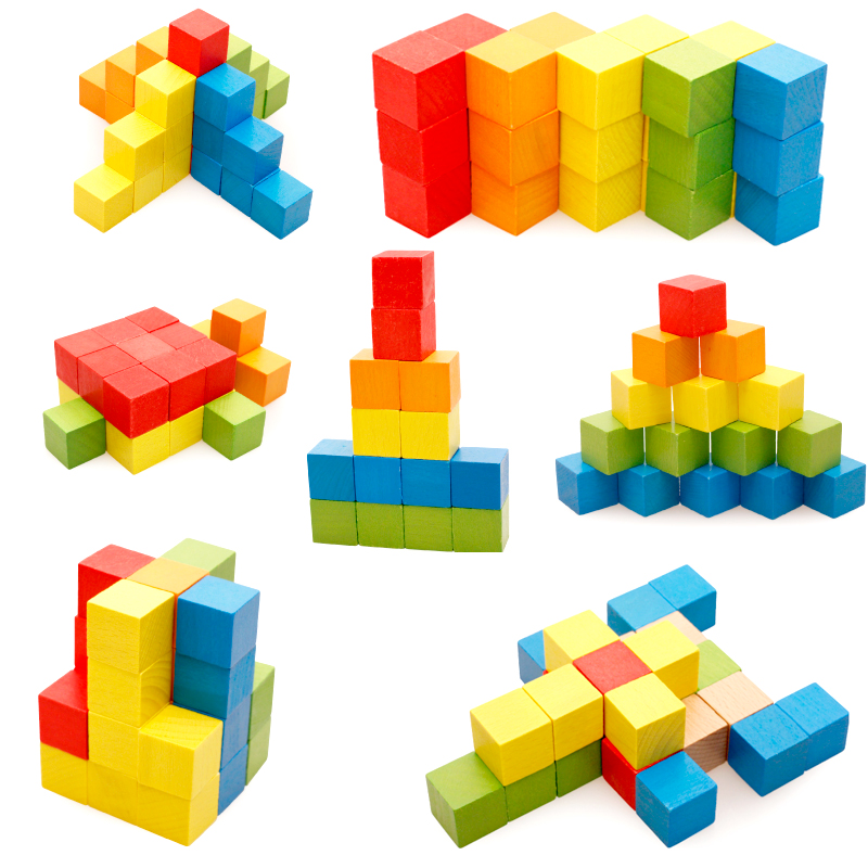 100粒大块木制正方体立方体正方形积木块 数学教具方块玩具幼儿园