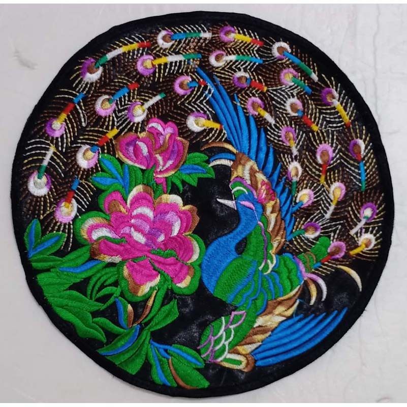 中国国风刺绣布贴汉圆形民族风图案绣片旗袍补洞苗族织锦