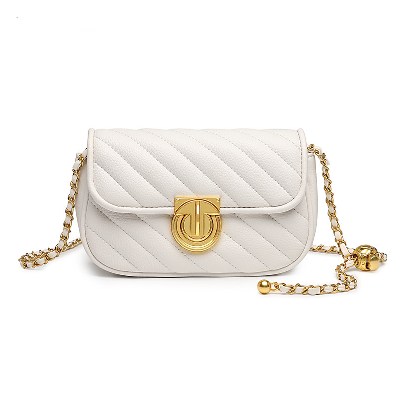 carol&john/卡路约翰 斜纹锁扣链条单肩斜挎转运珠链条包女