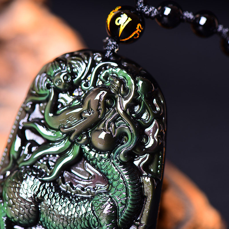 千瑟天然黑曜石麒麟吊坠火麒麟玉石挂件男女款项链钥匙扣水晶饰品