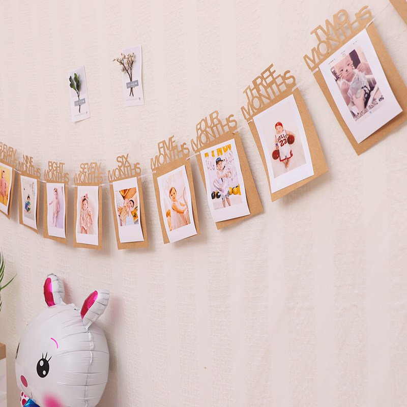 宝宝周岁生日装饰字母拉旗照片背景相框框墙节日装扮用品