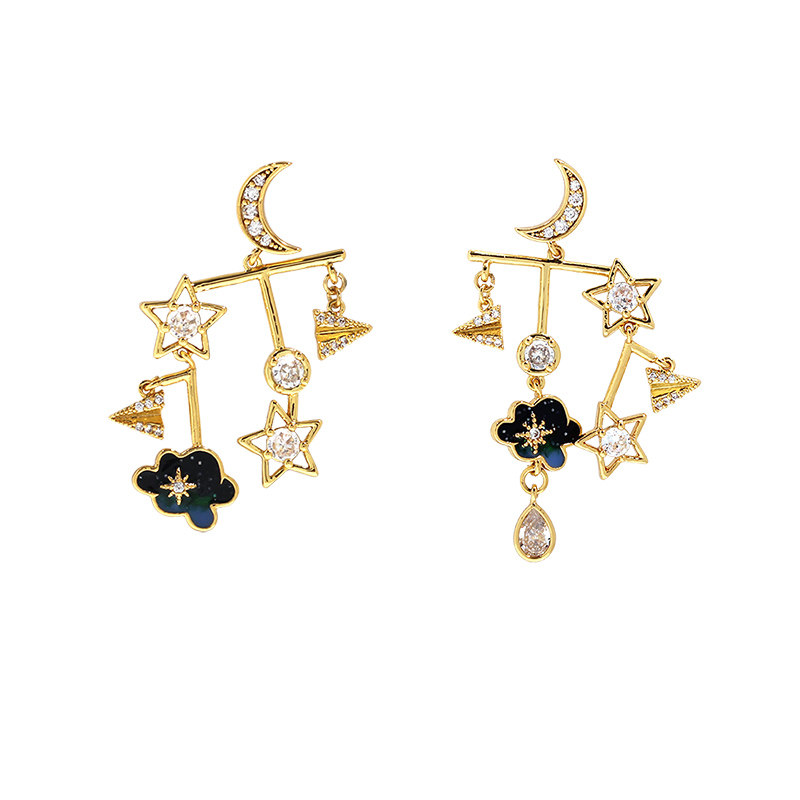 珐琅梦幻星空不对称耳环耳钉耳坠耳饰饰品小众耳环