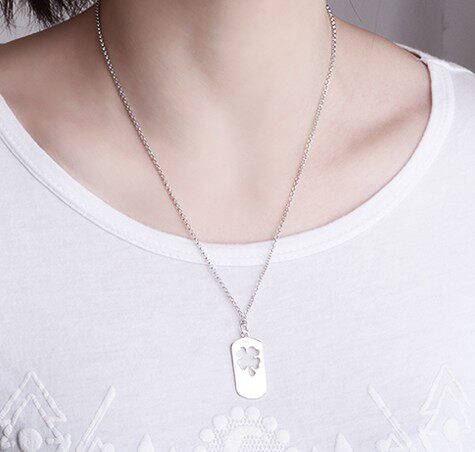 四叶草项链s925纯银吊坠一对情侣银饰品项坠男女款学生时尚可刻字