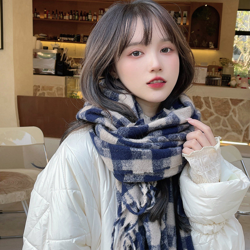 围巾女冬季ins日系流苏格子保暖新款加厚网红围脖女秋冬韩版潮流