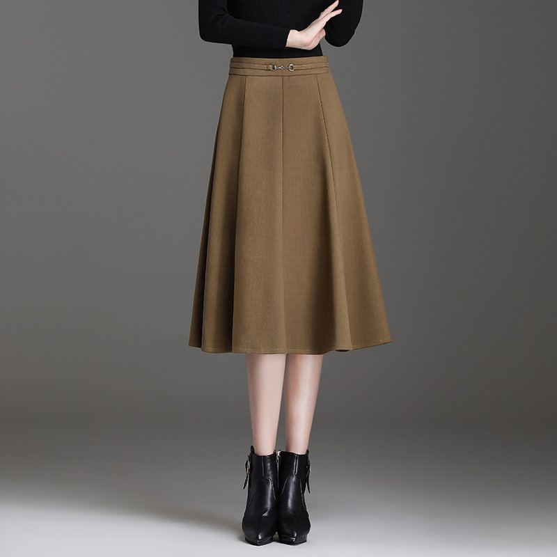 驼色百褶裙毛呢半身裙2021新款洋气秋冬遮肚子半裙冬季长裙子冬日