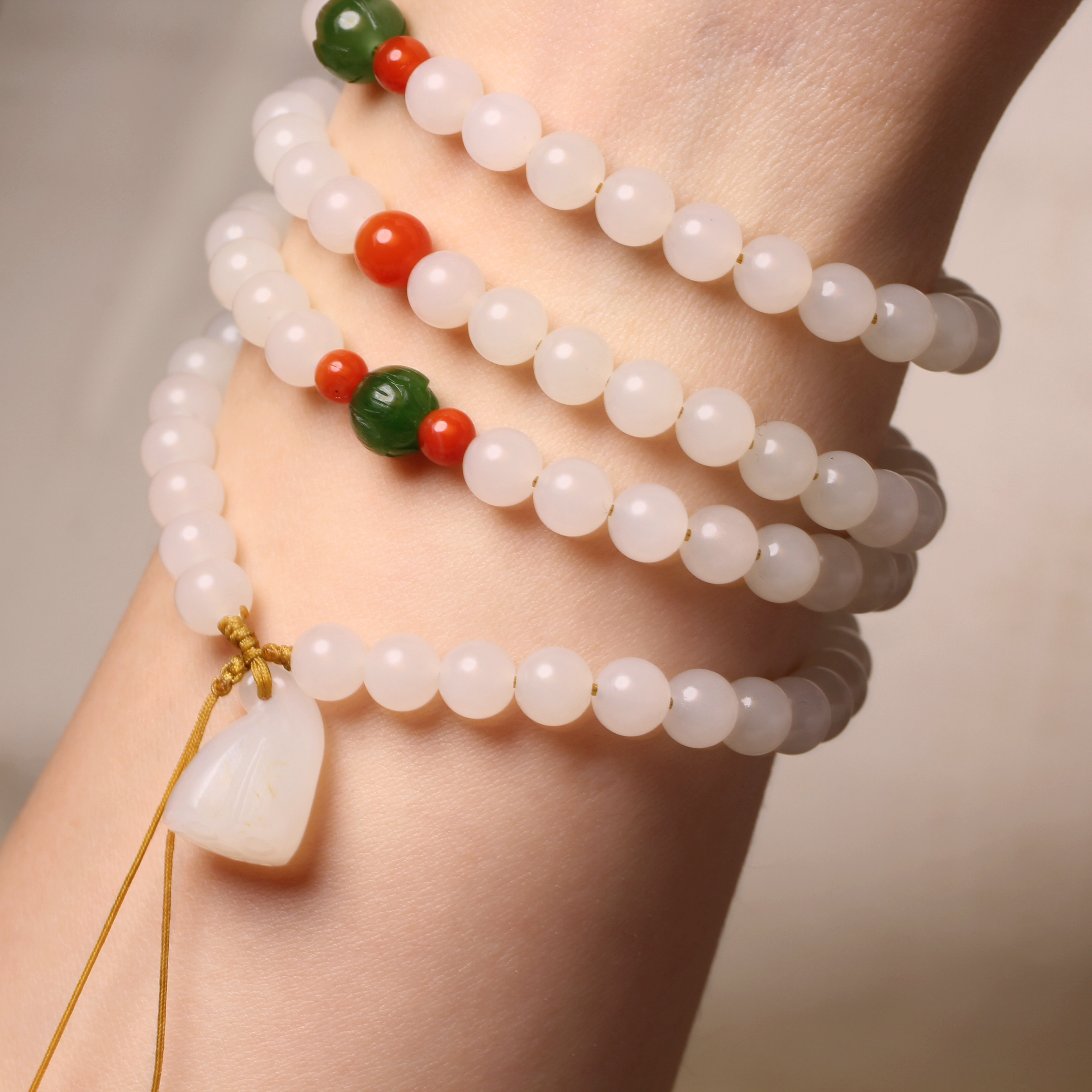 佛珠新疆和田羊脂玉籽108粒手链手串手饰