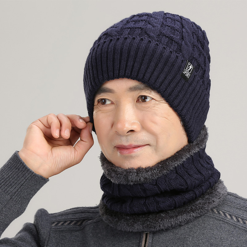 冬天中老年人帽子男士针织保暖毛线帽加绒厚爷爷老头脖套棉帽爸爸