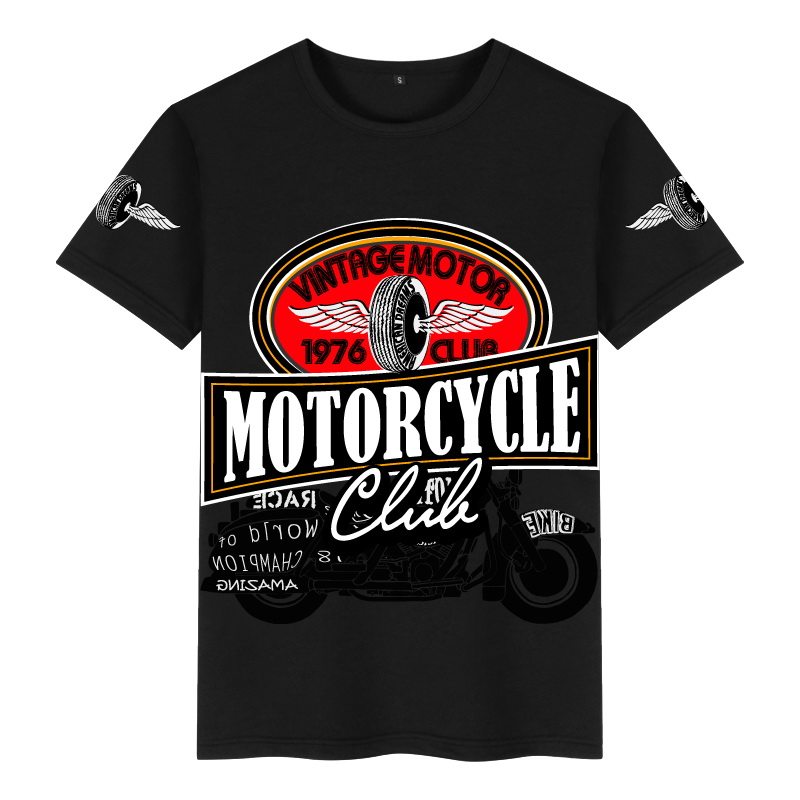 欧美风男装个性摩托车哈雷机车潮牌印花西海岸社会t恤