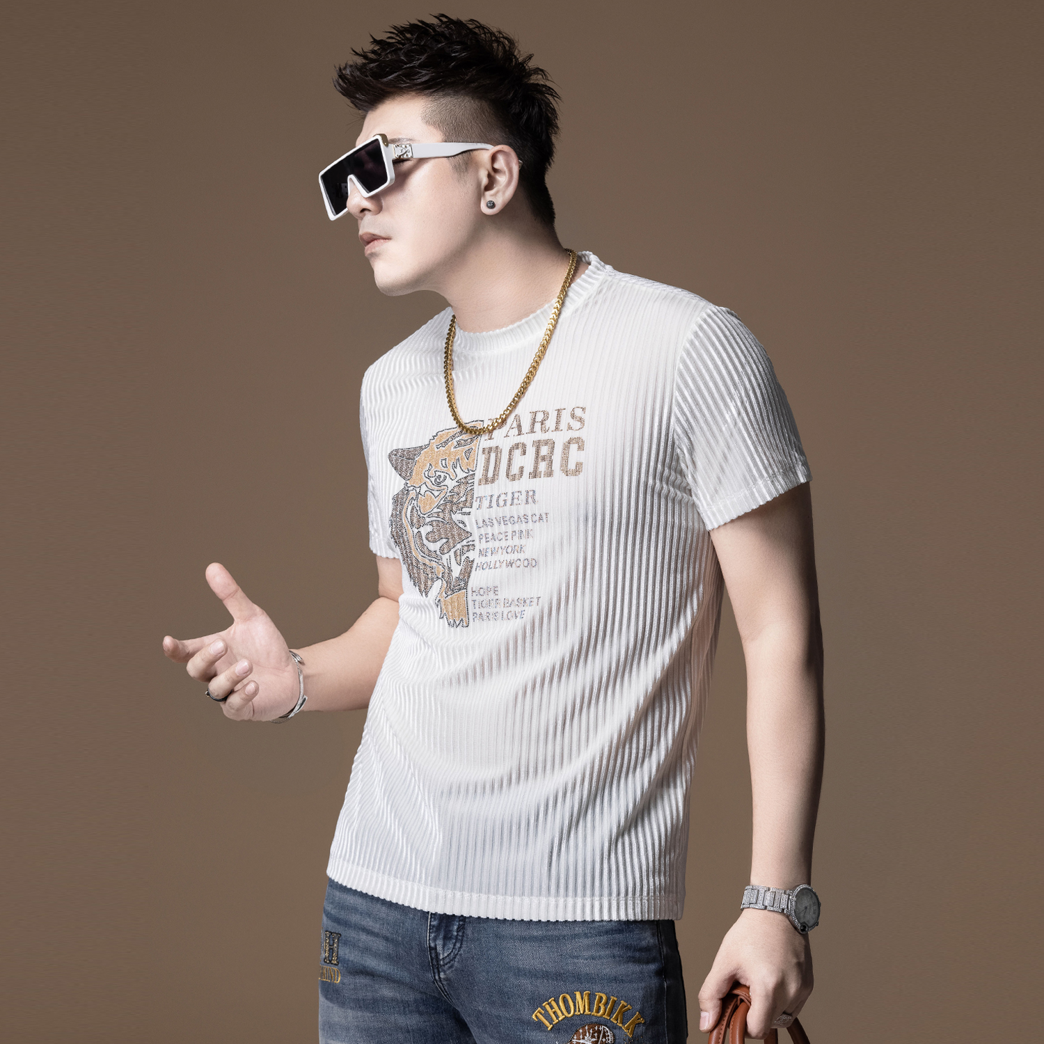 言吉高端男装2022夏季新款正品圆领上衣男士时尚潮牌宽松短袖T恤