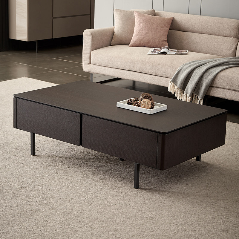 意式极简轻奢烟熏木色茶几简约现代设计师长方形茶几