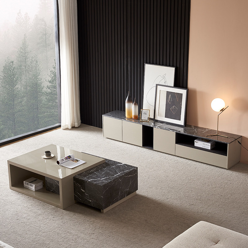 意式大理石电视柜茶几组合现代简约客厅2021年新款小户电视柜
