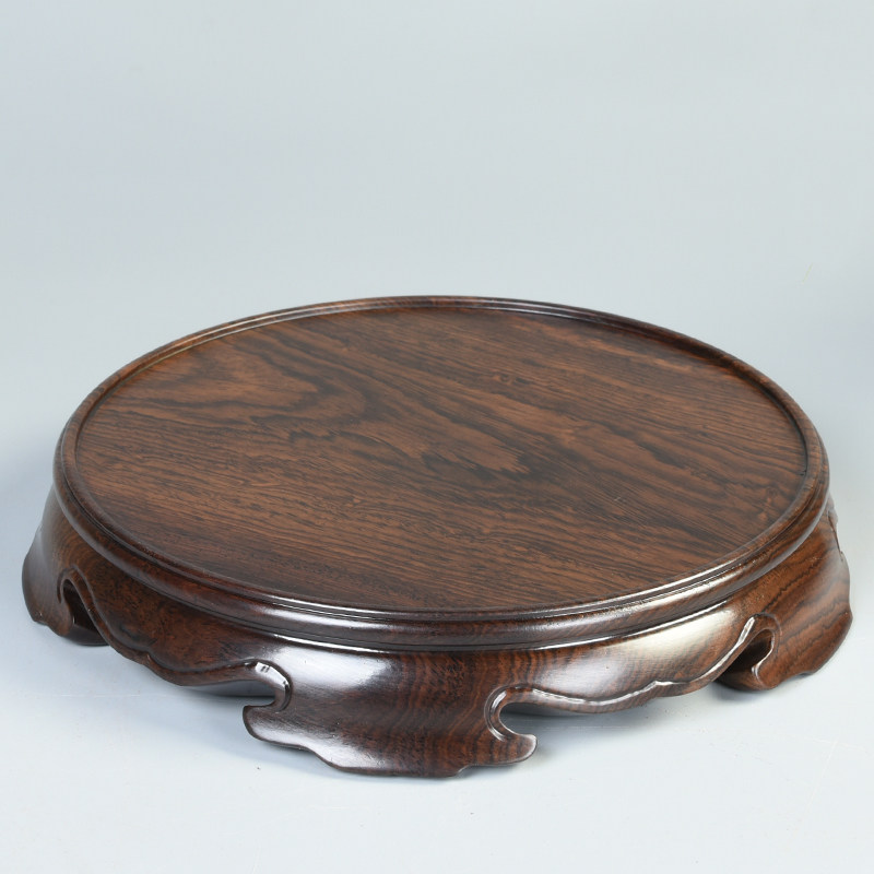 黑檀木雕光板整料圆形底座实木可挖槽花瓶古董茶壶底座香炉底座架