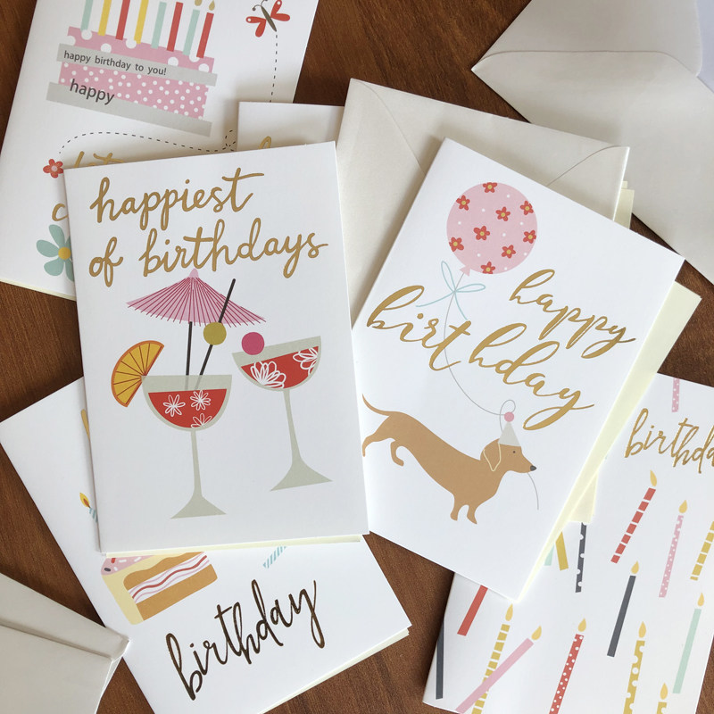 生日韩国创意高档烫金生日贺卡信封生日卡卡片带信贺卡