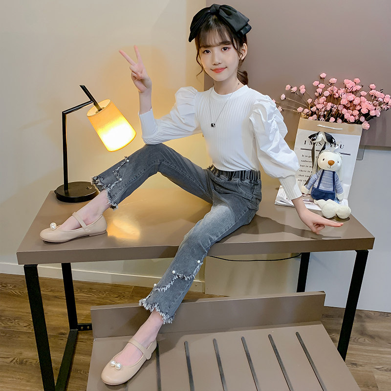 女童牛仔裤2022春秋新款洋气喇叭裤小女孩春季弹力裤子