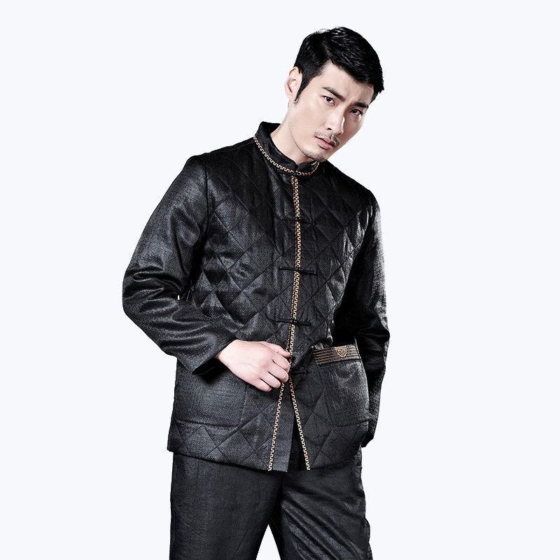 香云莎 长袖时尚中国风男装秋冬新款真丝香云纱棉衣男士外套