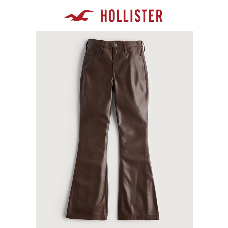 Hollister2022秋季新品气质高腰人造皮革喇叭裤 女 321981-1