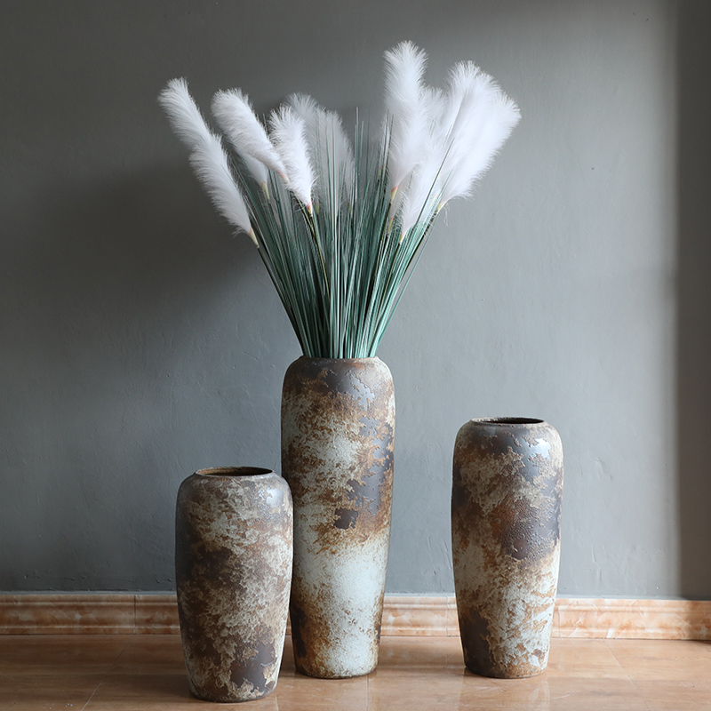 景德镇陶瓷复古花瓶客厅插花摆件现代简约芦苇落地陶罐花瓶