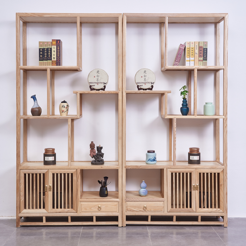 白蜡简约置物架实木多宝阁玄关艺术中式新中式展示架多宝格