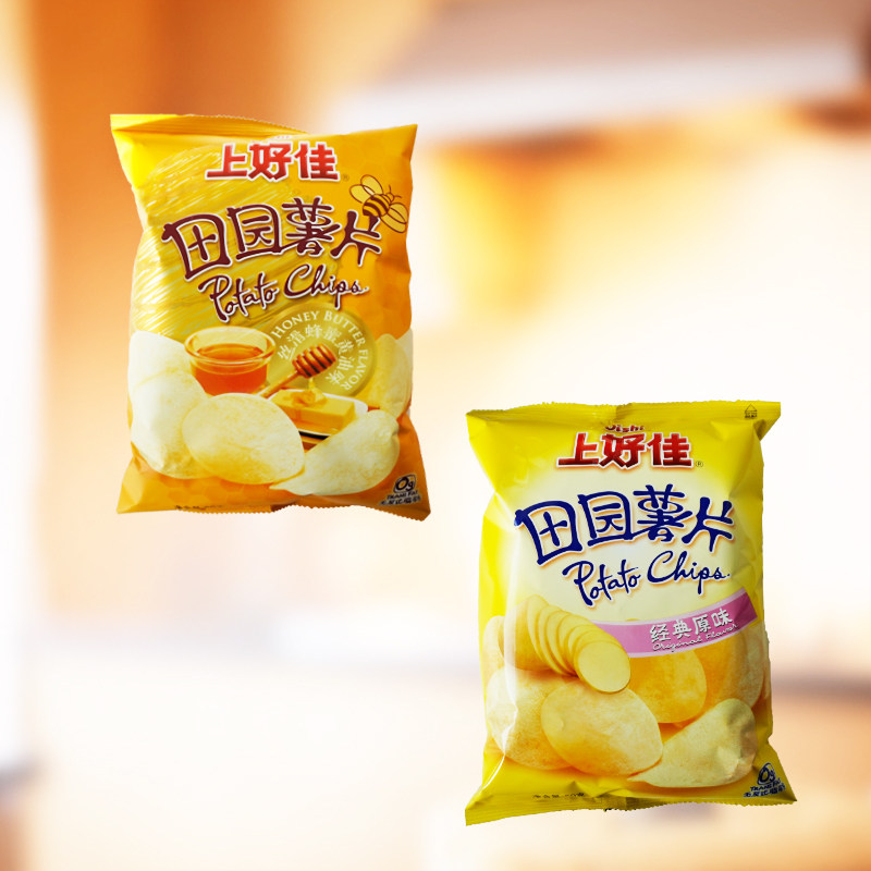 上好佳田园薯片原味芥末80g休闲零食膨化食品女友膨化食品
