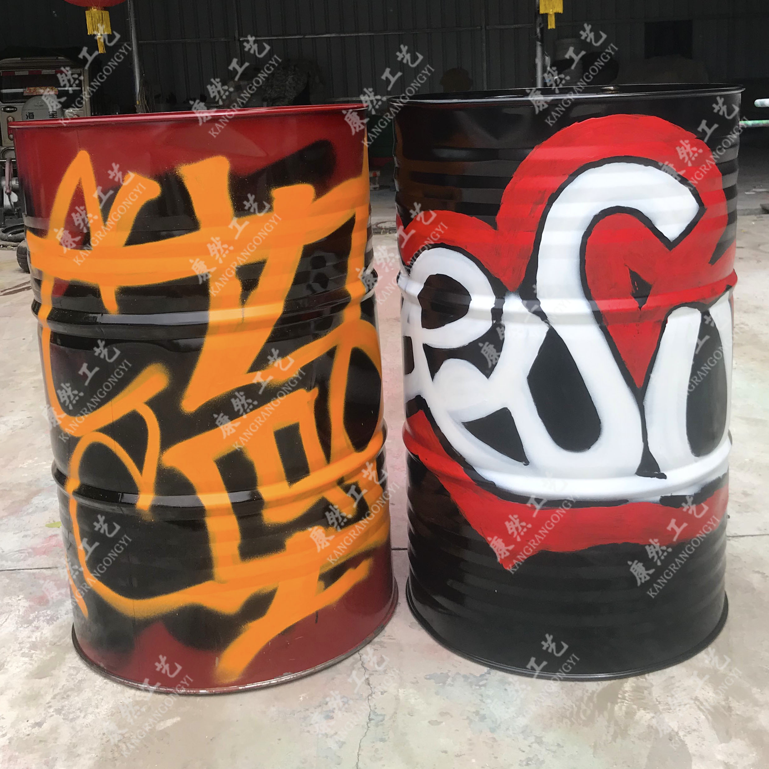 油桶涂鸦美式 复古工业风 创意油漆桶 纯手工绘制涂鸦油桶图案 - 其他