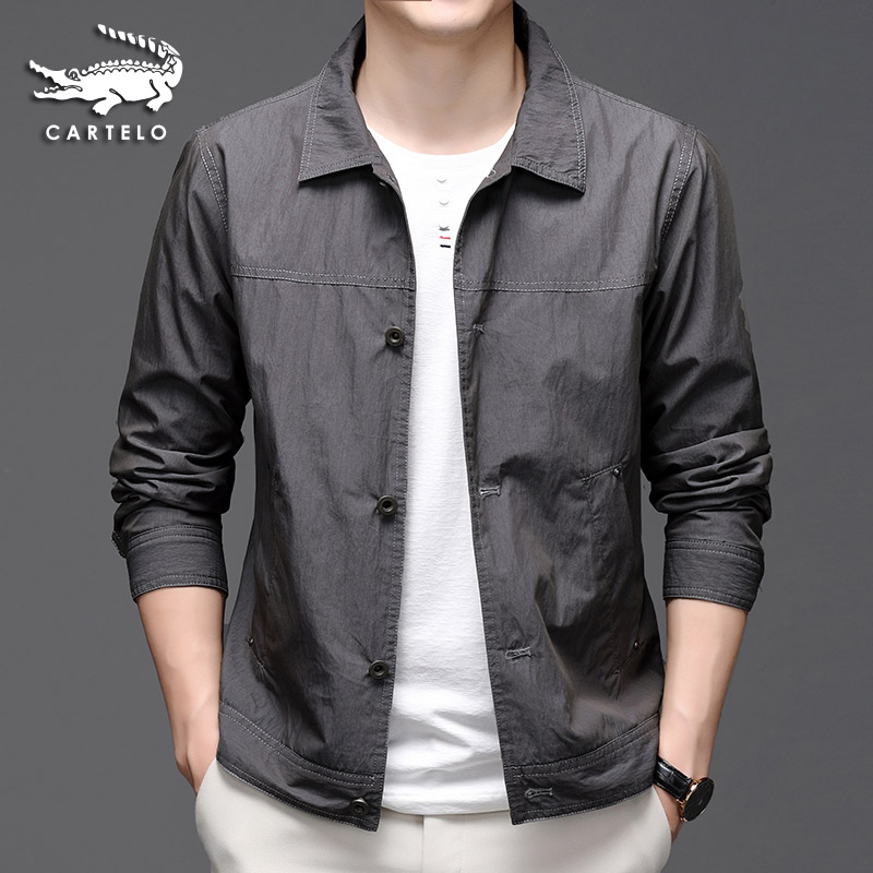 鳄鱼外套男春秋季2022新款韩版休闲茄克衫翻领男士薄款夹克春装男