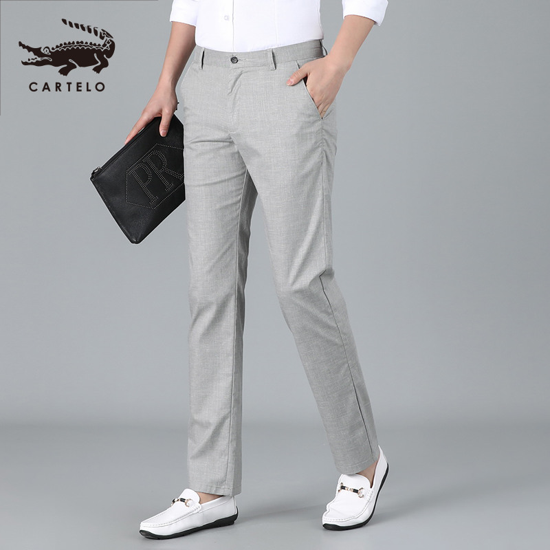 鳄鱼夏季亚麻男士休闲裤宽松直筒裤冰丝透气商务中青年薄款长裤子