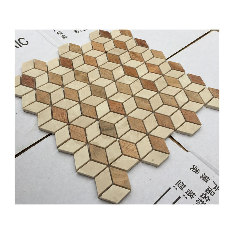 菱形地贴背景墙拼图亮面埃米拼花黄埃米木纹石材马赛克