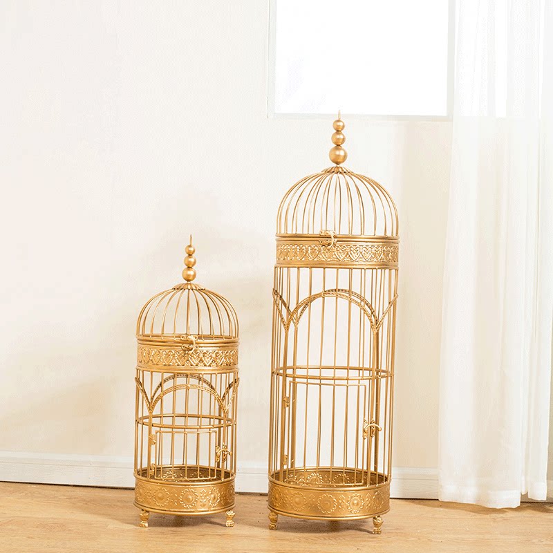 鸟笼装饰铁艺复古大号橱窗金色花艺摆件鸟笼