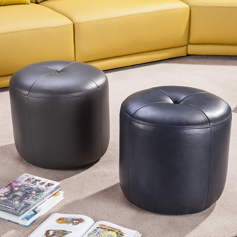 真皮沙发脚踏小皮凳换鞋皮梳妆休闲单人沙发圆凳沙发凳