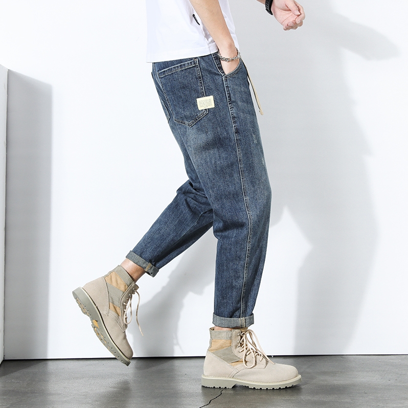 牛仔裤男宽松直筒2021韩版潮流男士春季工装哈伦潮牌秋冬九分裤子