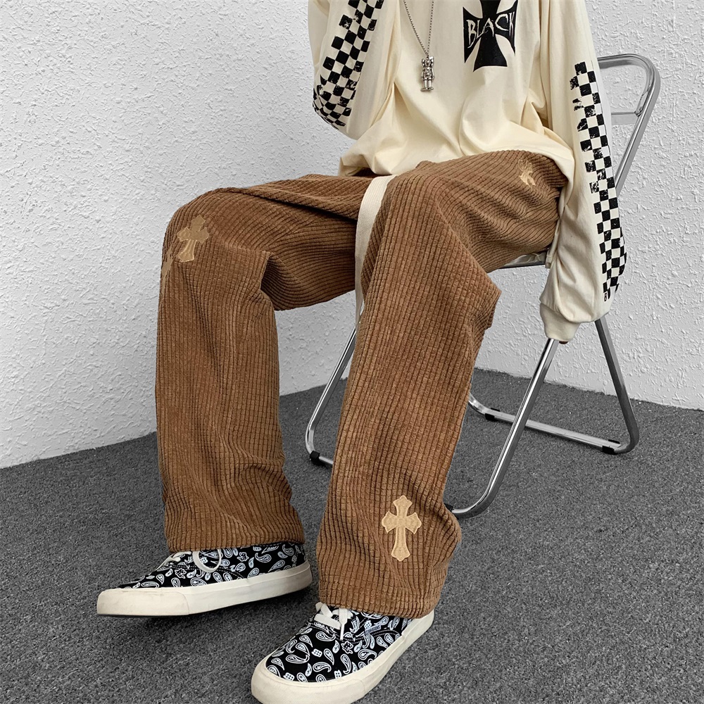 灯芯绒裤子高街ins潮流休闲长裤加绒男裤秋冬款直筒阔腿卫裤冬季