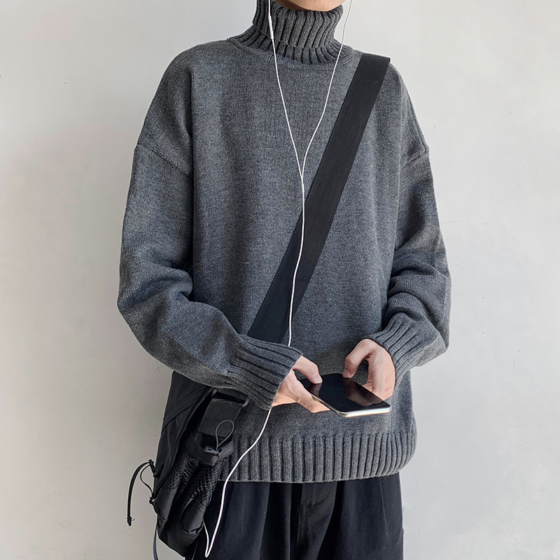 高领毛衣男韩版潮流休闲打底针织衫2021秋冬新款宽松百搭学生线衣