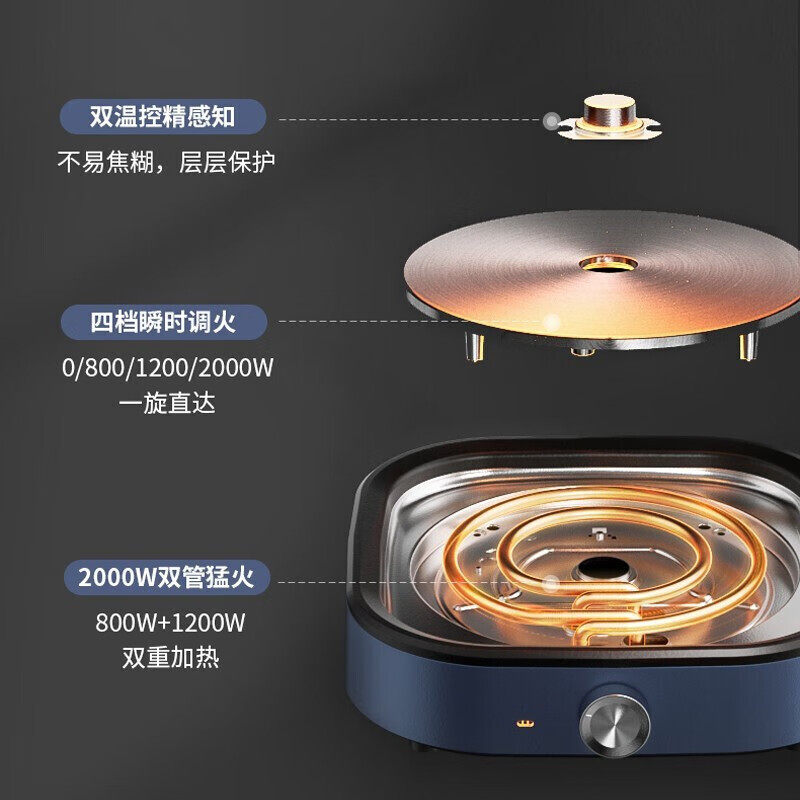 九阳新款电火锅家用多功能分体式鸳鸯锅6l大容量炒菜电煎锅电煮锅