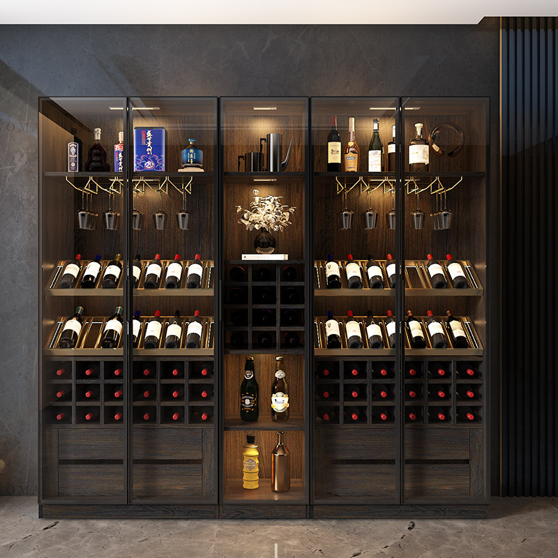 高档玻璃门酒柜靠墙客厅酒架现代简约轻奢边柜餐厅酒柜