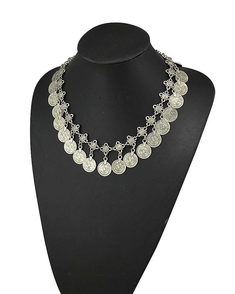 欧美靓饰新款时尚波西米亚复古金属项链钱币吊坠项链