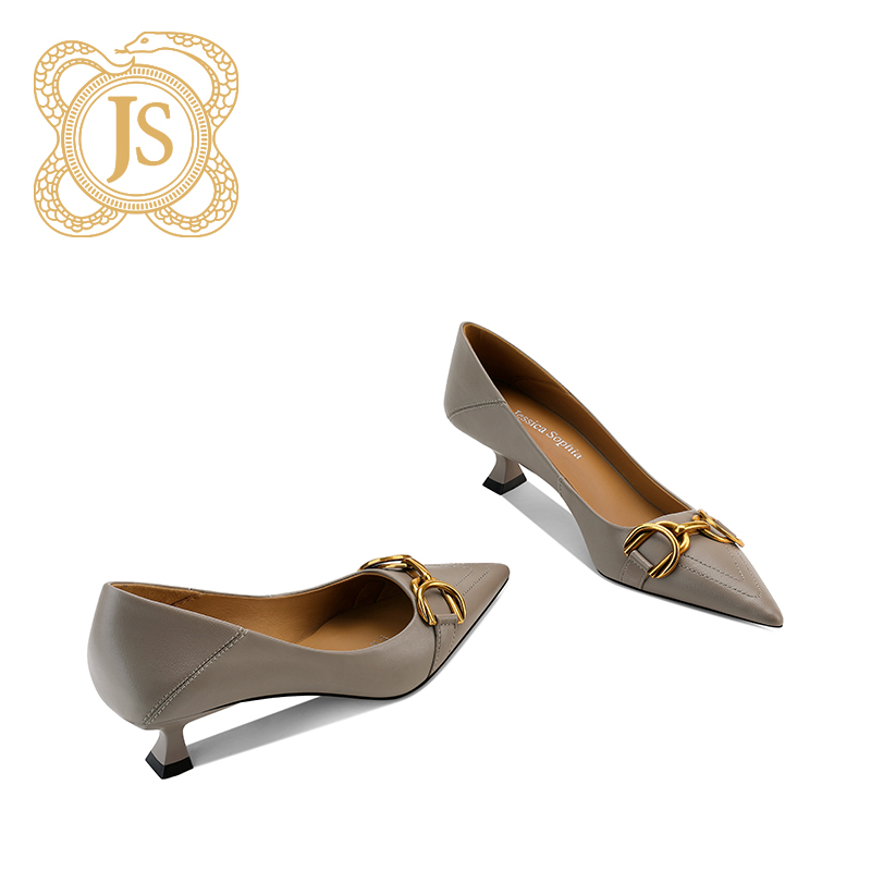 JESSICA SOPHIA高端商务灰色秋季女鞋中跟软皮女单鞋不磨脚欧洲站