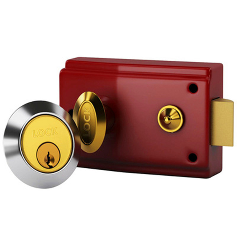 门锁单舌锁铜锁老式铁门木门红色外装牛头防盗机械门锁