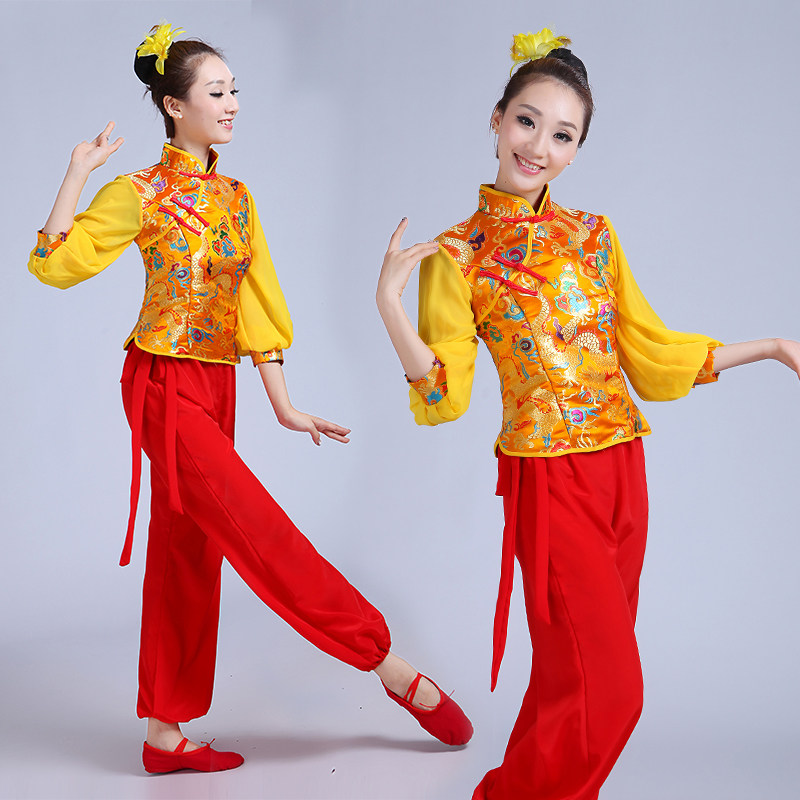 2017新款冬季女款灯笼袖打鼓服腰鼓服装舞龙表演秧歌服广场舞民族