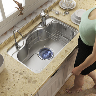 韩国巨杉水槽大单槽厨房洗菜盆家用厨房不锈钢水槽台下盆带沥水篮