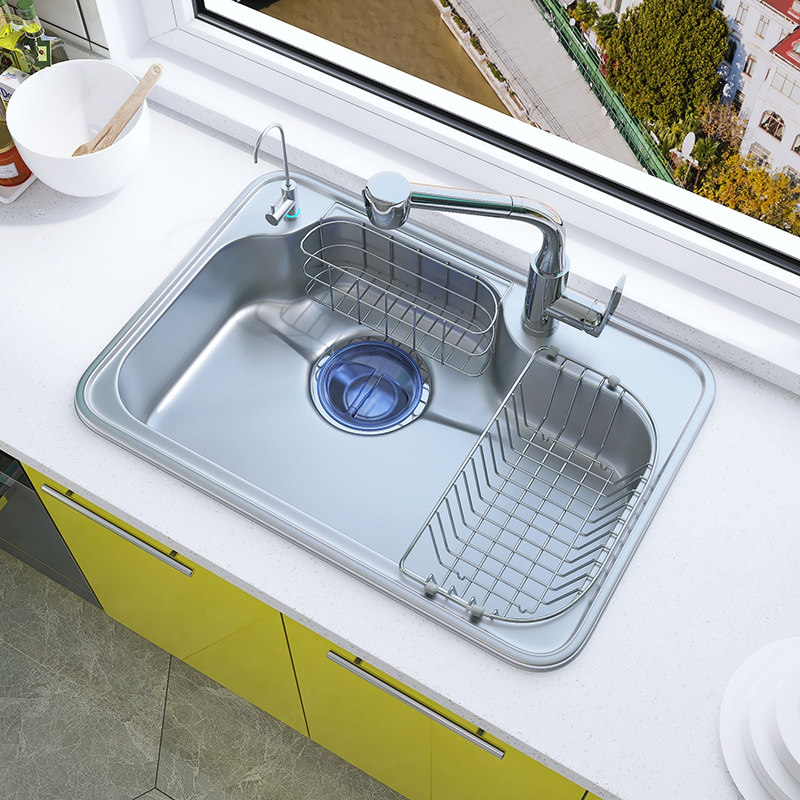 厨房韩国巨杉水槽一体家用不锈钢洗菜台大单槽水槽套餐