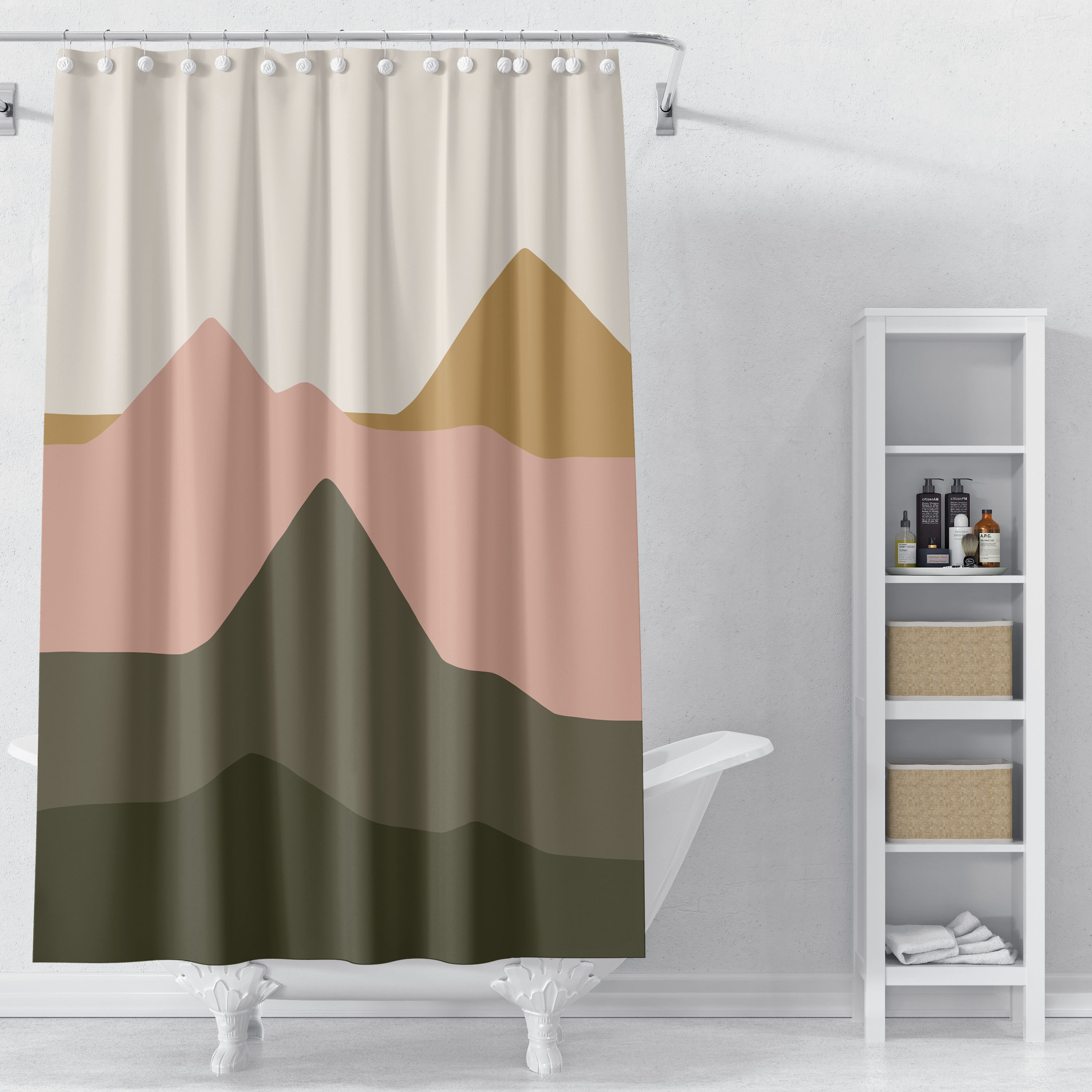 莫兰兰迪ins风浴加厚几何干湿分离防霉隔断浴帘