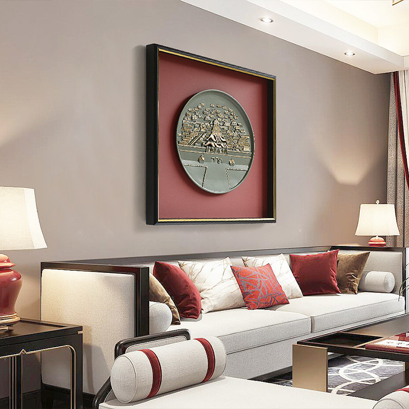 巍巍国风实物立体玄关酒店挂画红色中国装饰品现代装饰画