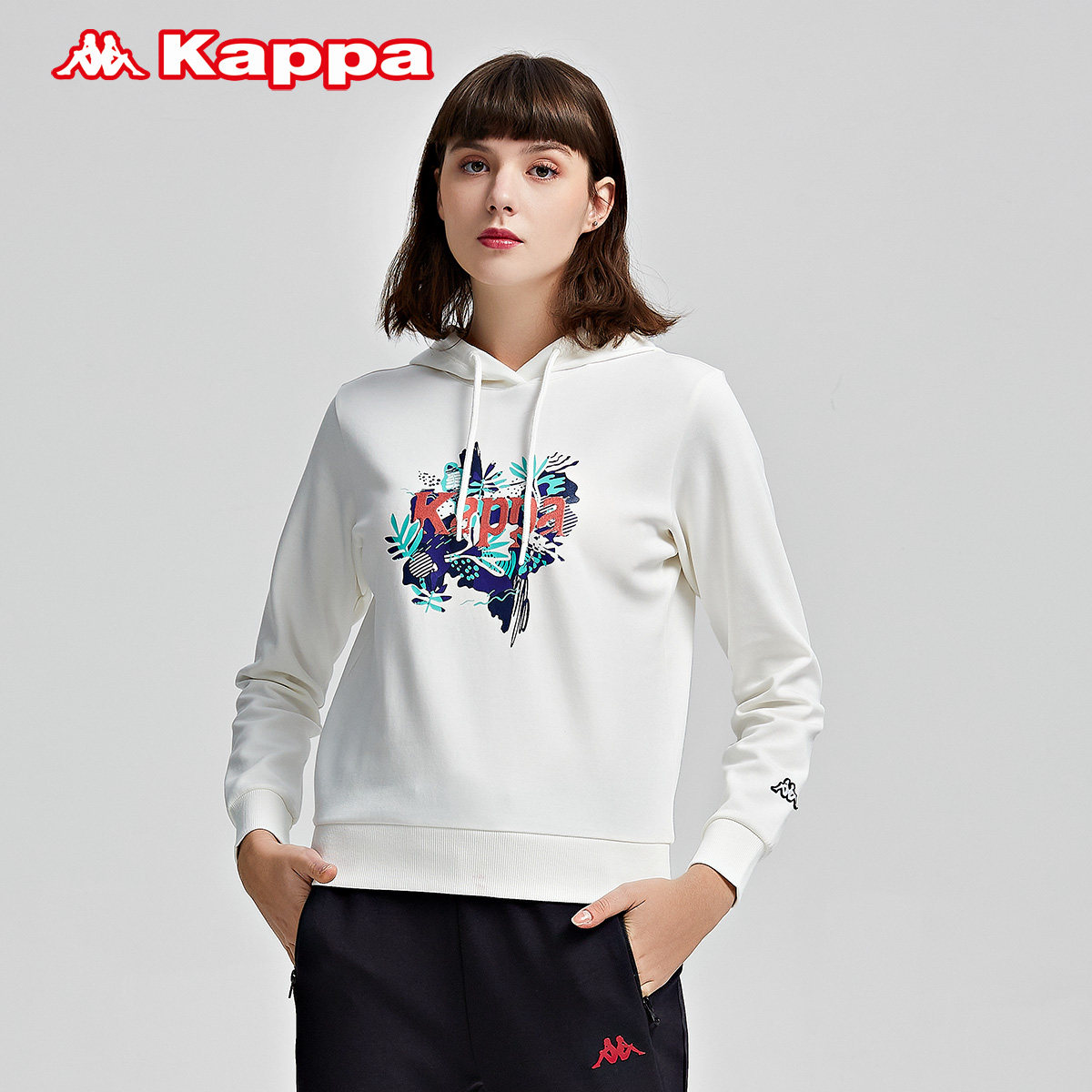 kappa卡帕新品女款春季运动卫衣休闲刺绣印花运动卫衣