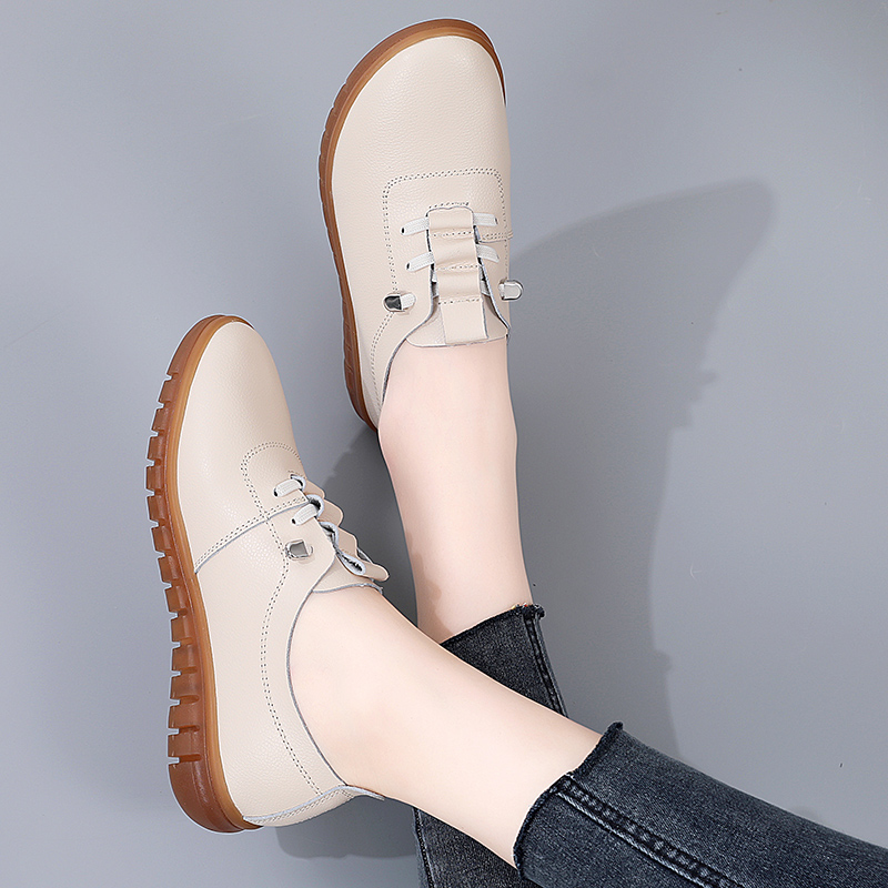 真皮妈妈鞋软底软面女小皮鞋舒适小白鞋休闲防滑牛筋底豆豆鞋单鞋